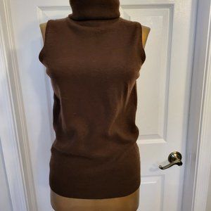 DOLCE & GABBANA 100% CASHMERE BROWN SLEEVELESS TURTLENECK SWEATER TOP M 44